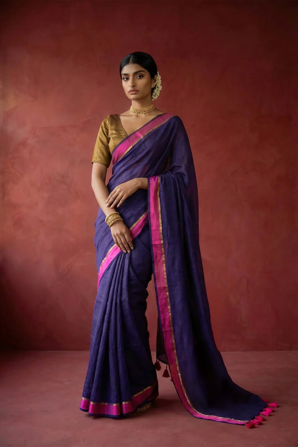 Avnika Purple Handwoven Cotton Saree - Image 2