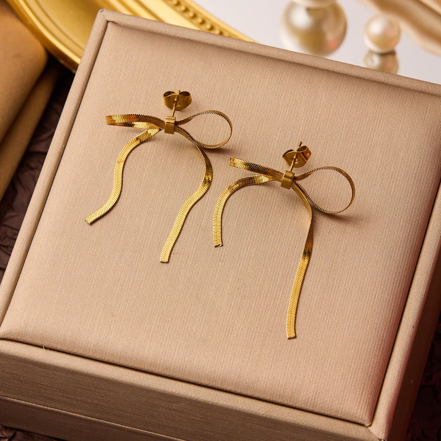 Bow Shaped Stud Hoop Gold Earring