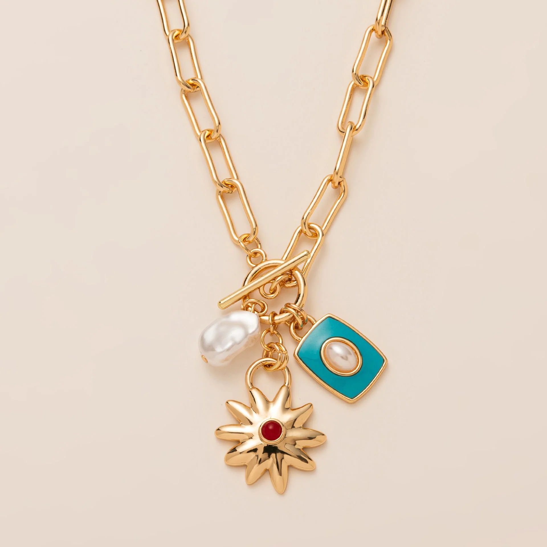 Colorful Multi Pendant Star Pearl Simple Necklace