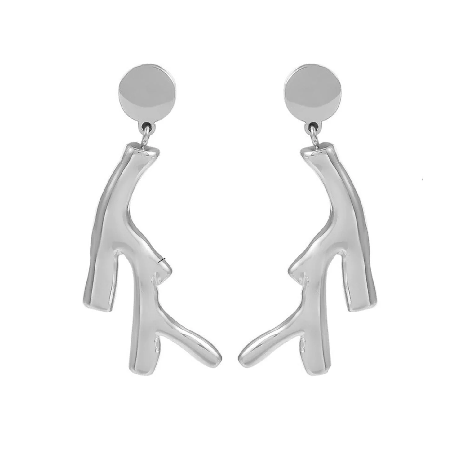 Coral Branch Styled Silver Steel Drop Earring