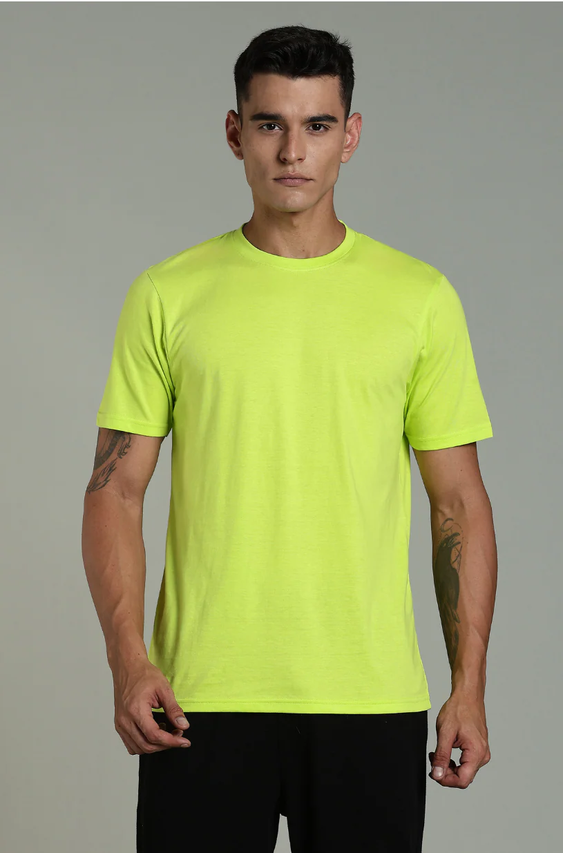 Men Fluorescent Green Cotton Regular T-Shirt - Image 3