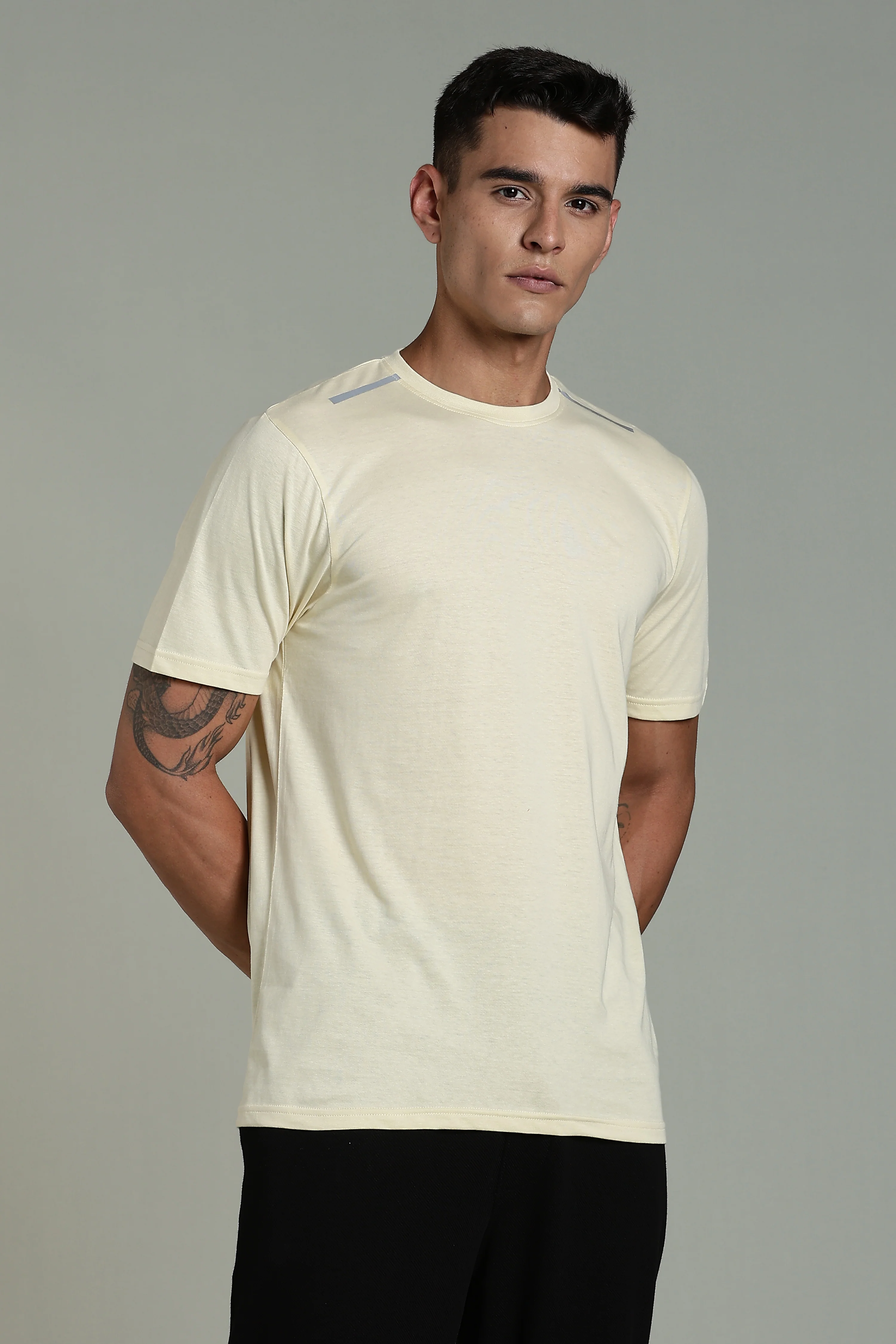 Men Beige Cotton Regular T-Shirt - Image 4