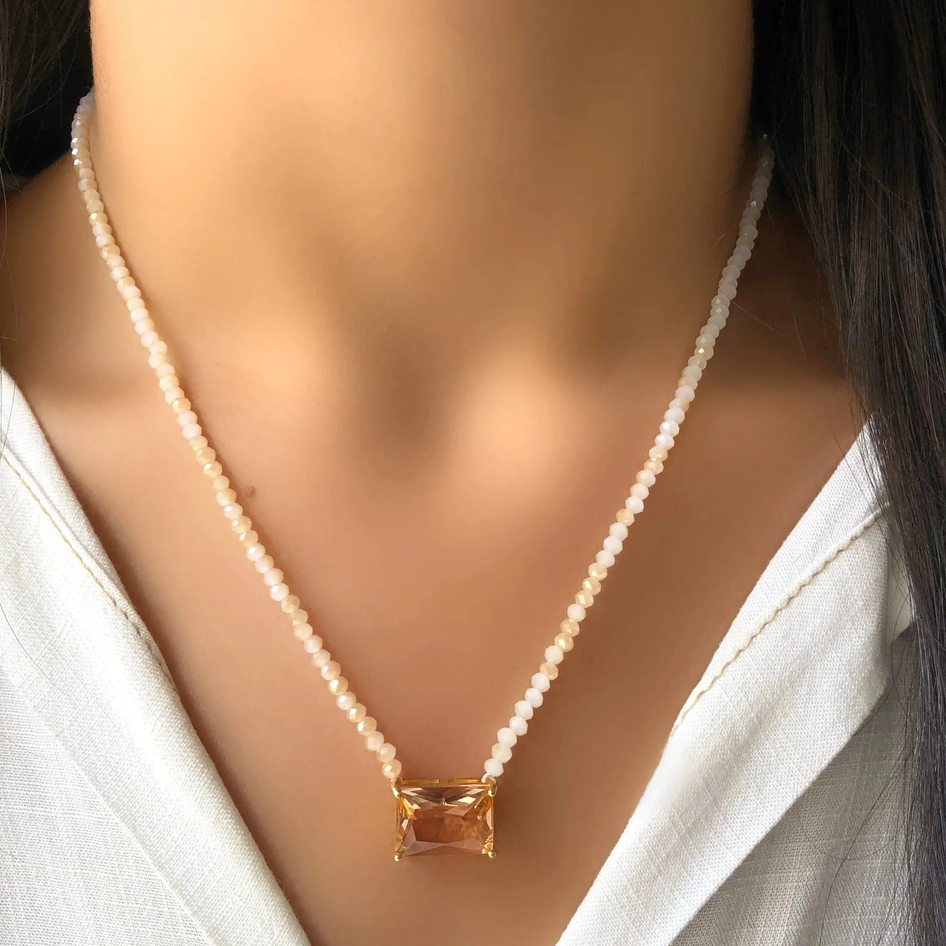 Crystal Geometric Zircon Pendant Clavicle Necklace
