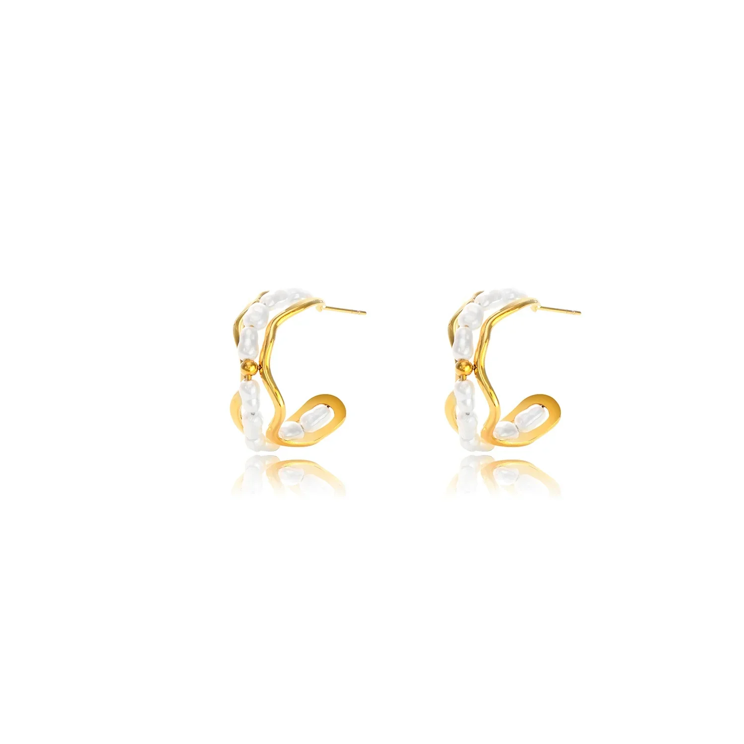 Delicate Unsymteric C Shape With Little Pearls Earring