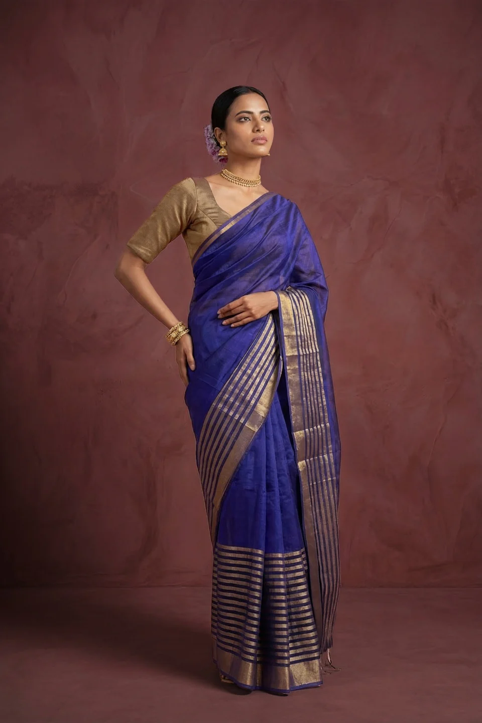 Dhriti Violet Handwoven Tissue Saree - Image 2
