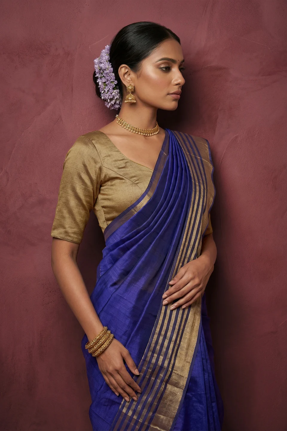 Dhriti Violet Handwoven Tissue Saree - Image 3