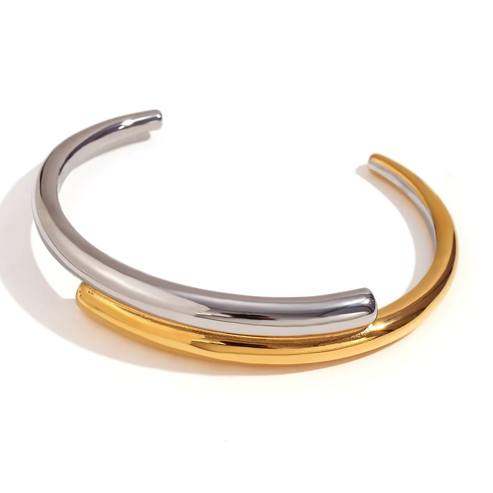 Double Layer Staggered Gold Open Bracelet