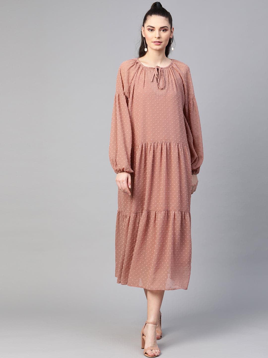Women Dusty Pink Tiered Maxi Dress with Inner