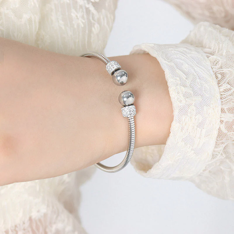 Flexible Cord Rhinstone Bead Opening Bracelet