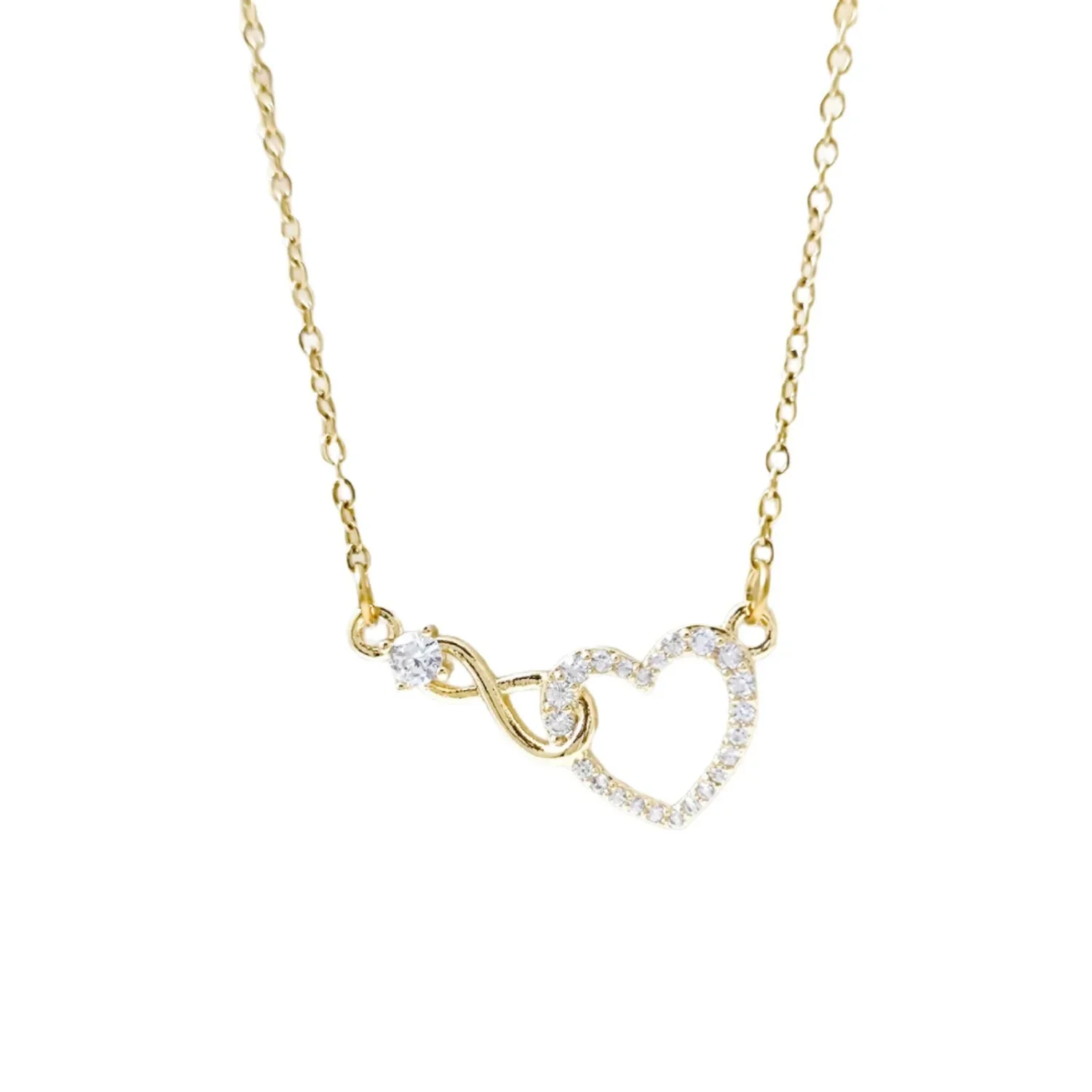 Gold Crystal Heart Infinity Necklace