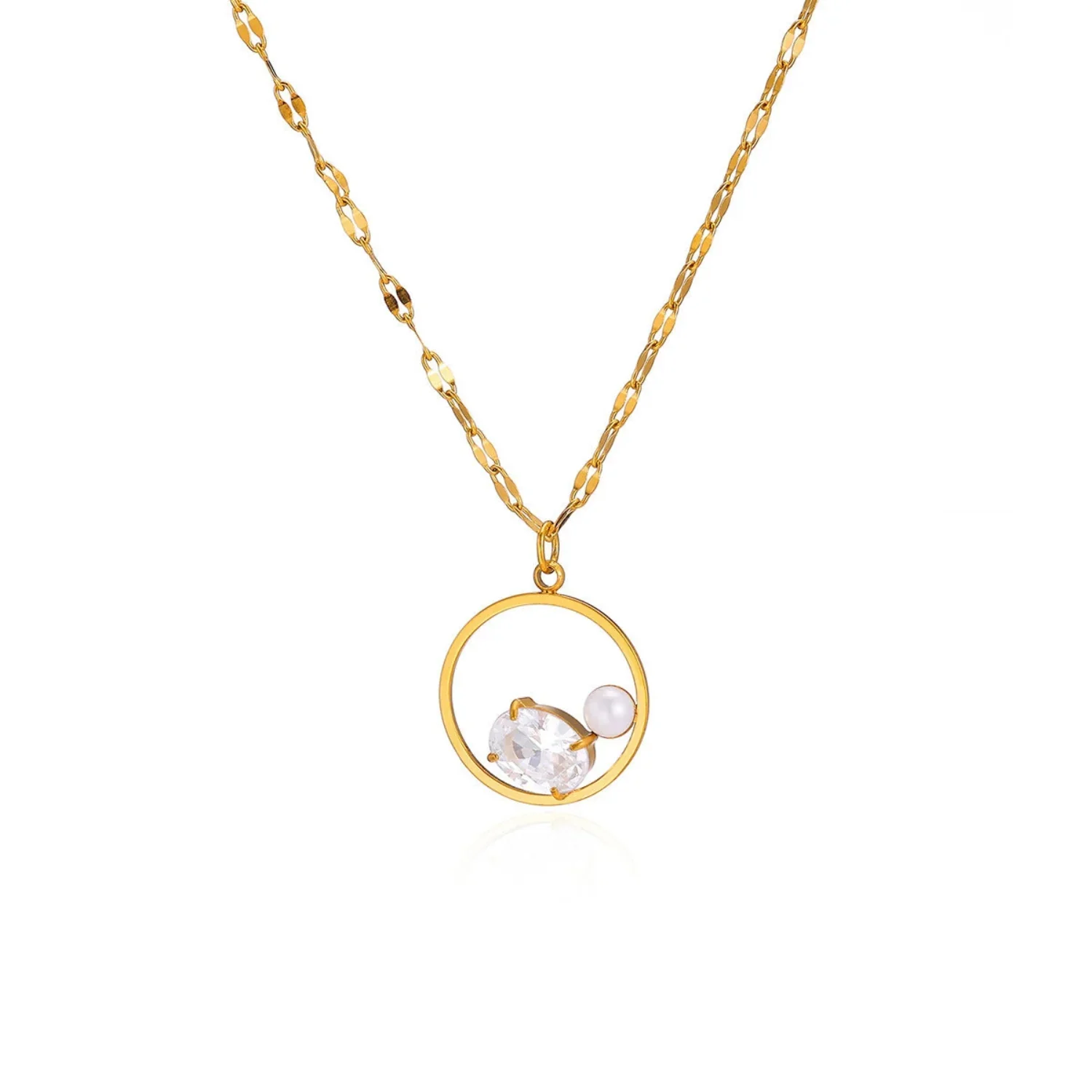 Gold Crystal Pearl Circle Necklace
