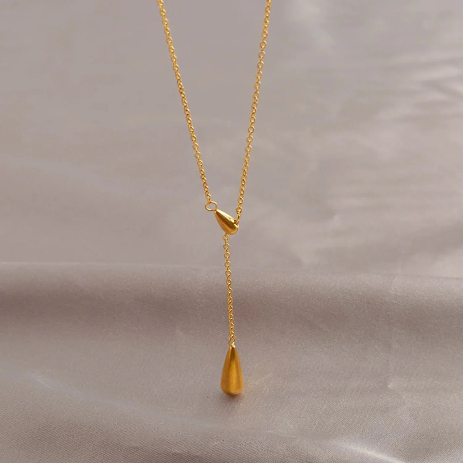 Gold Dual-Teardrop Lariat Necklace