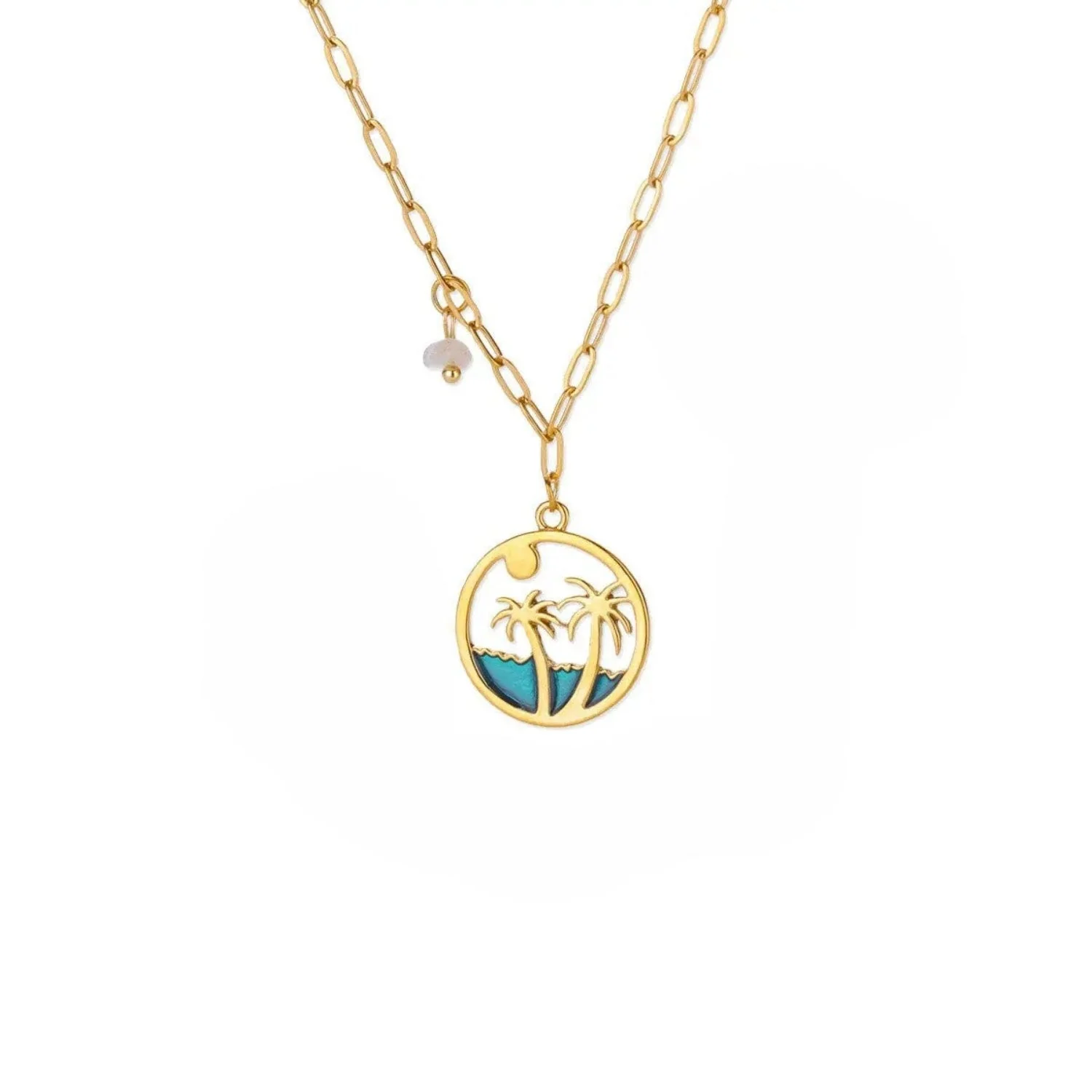 Gold Tropical Circle Paperclip Necklace