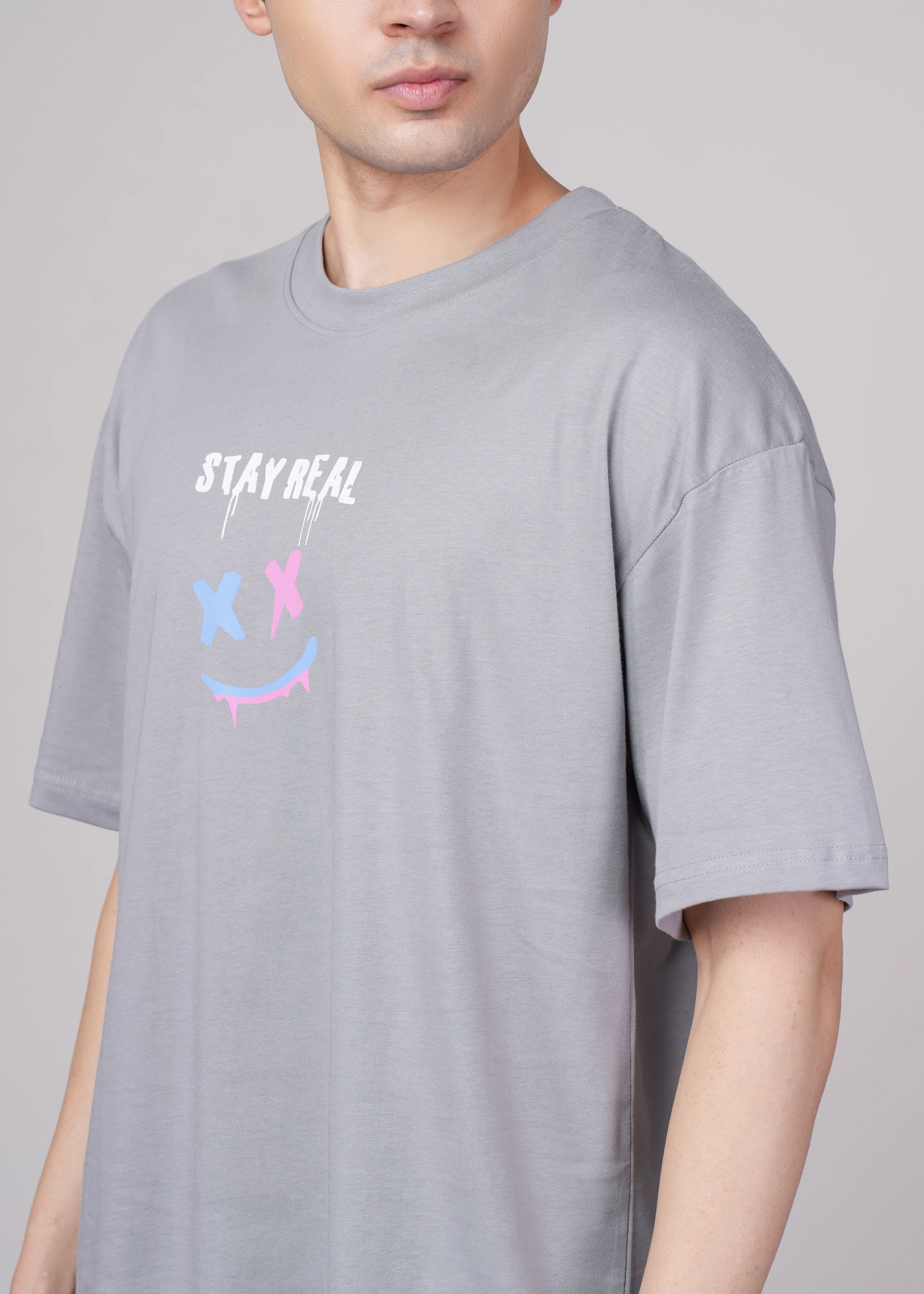 Men Grey Graphic Cotton Oversized T-Shirt - Image 4