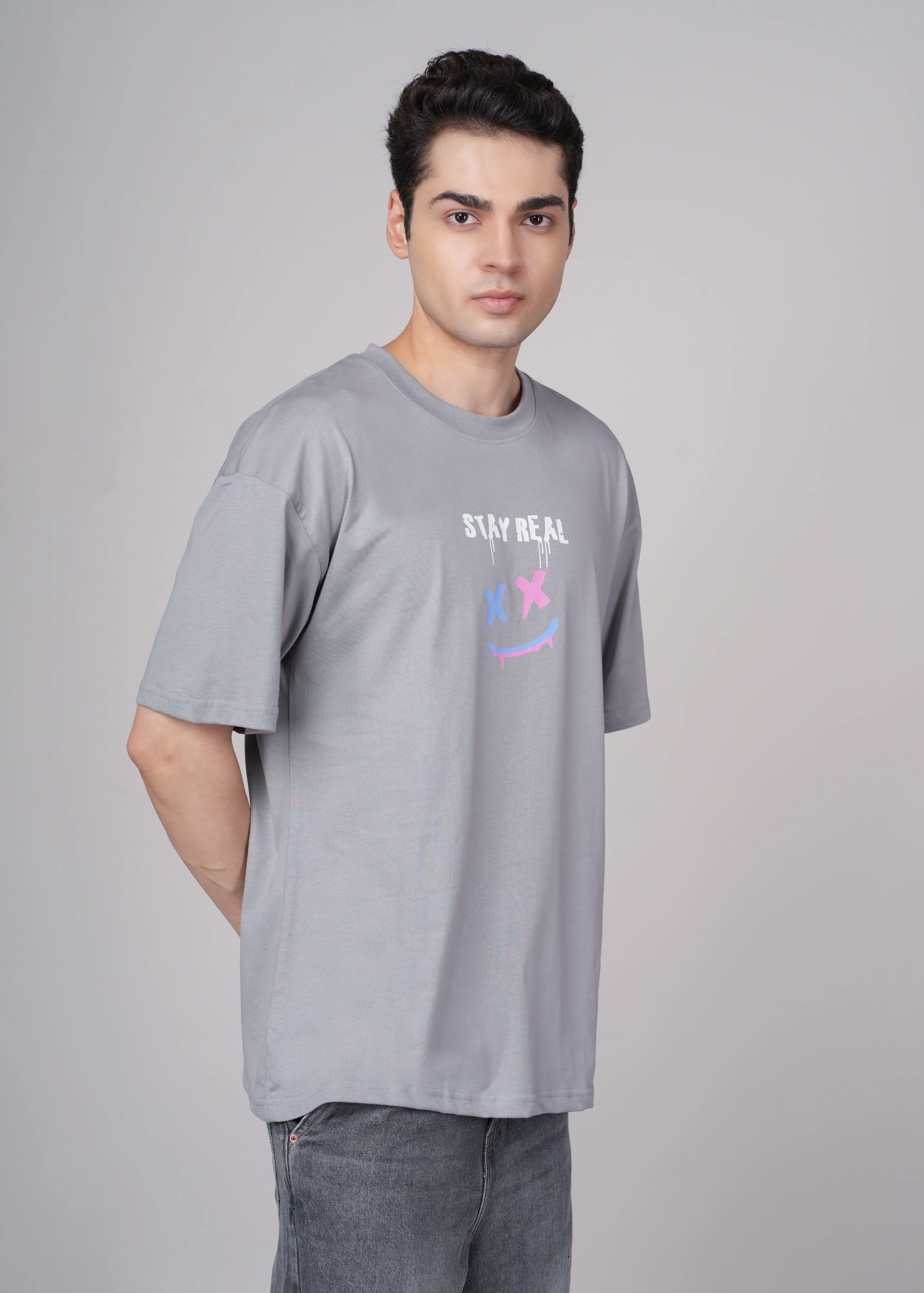 Men Grey Graphic Cotton Oversized T-Shirt - Image 6