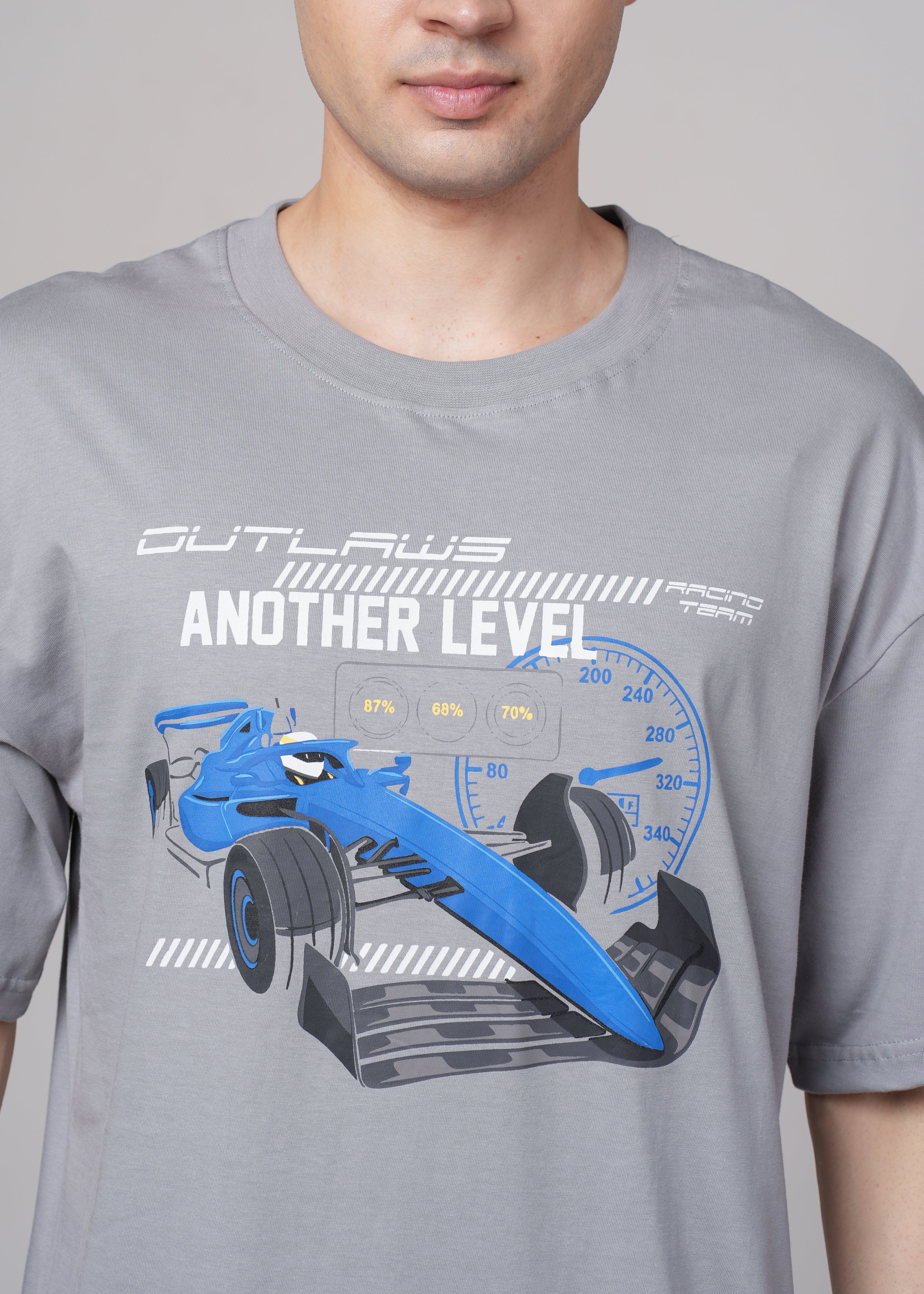 Men Grey Graphic Cotton Oversized T-Shirt - Image 2