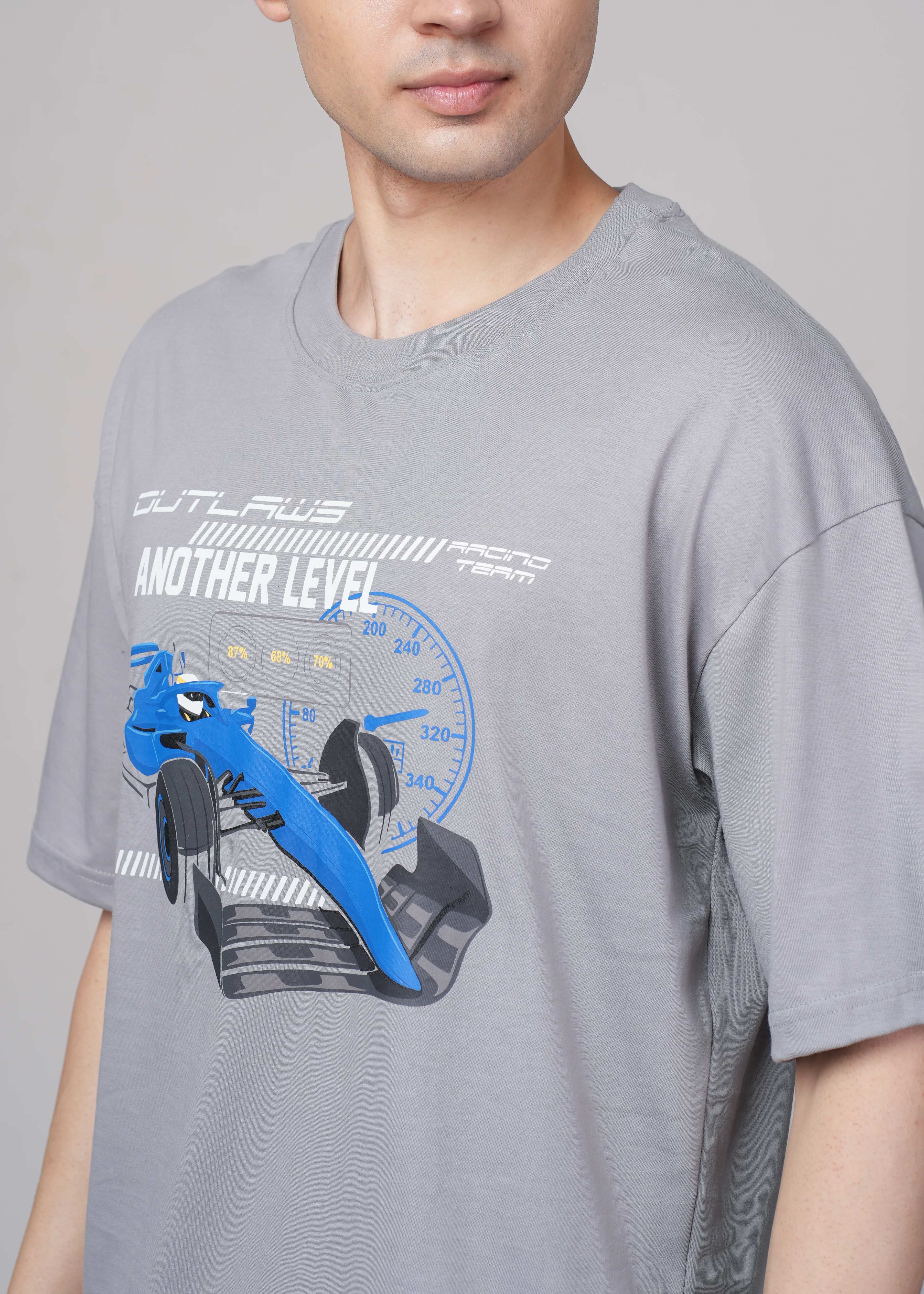 Men Grey Graphic Cotton Oversized T-Shirt - Image 3