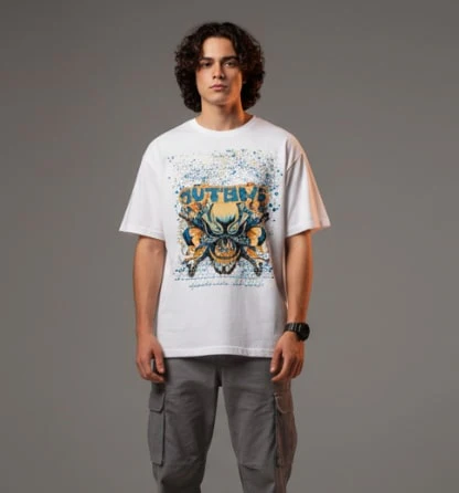 Men White Graphic Cotton Oversized T-Shirt