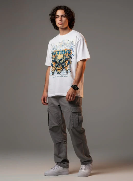 Men White Graphic Cotton Oversized T-Shirt - Image 3