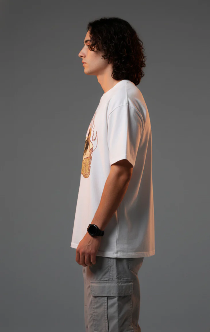 Men White Graphic Cotton Oversized T-Shirt - Image 5