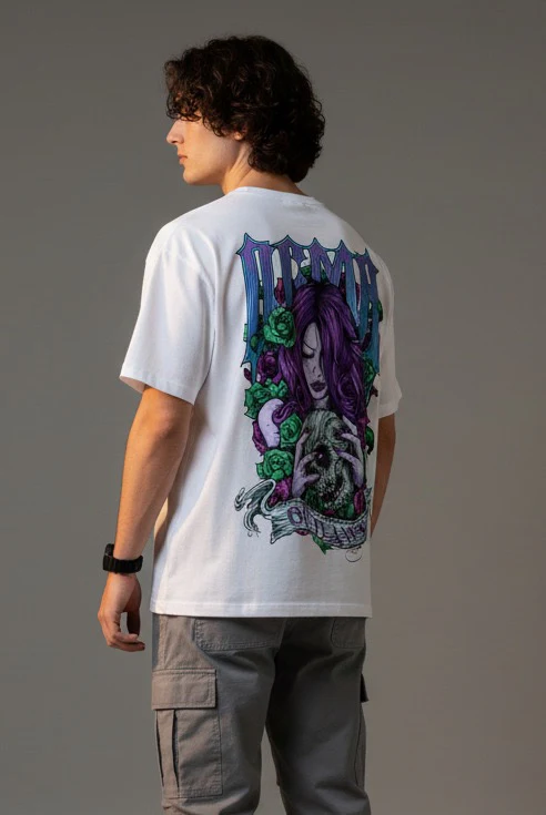 Men White Graphic Cotton Oversized T-Shirt - Image 2