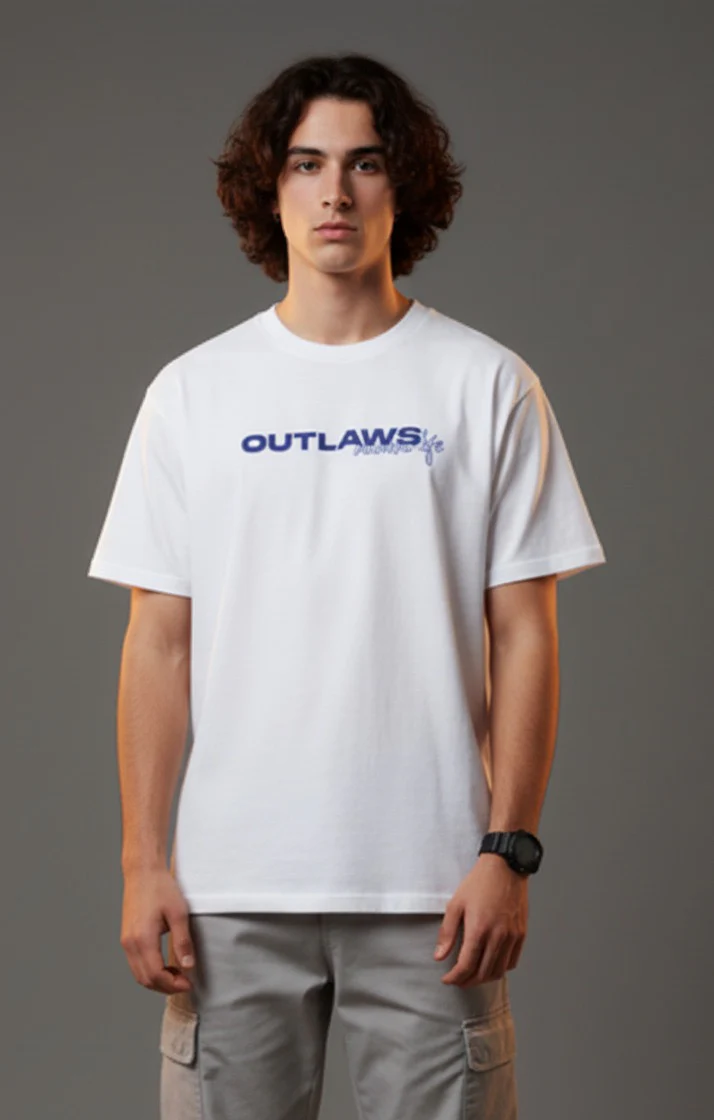Men White Graphic Cotton Oversized T-Shirt