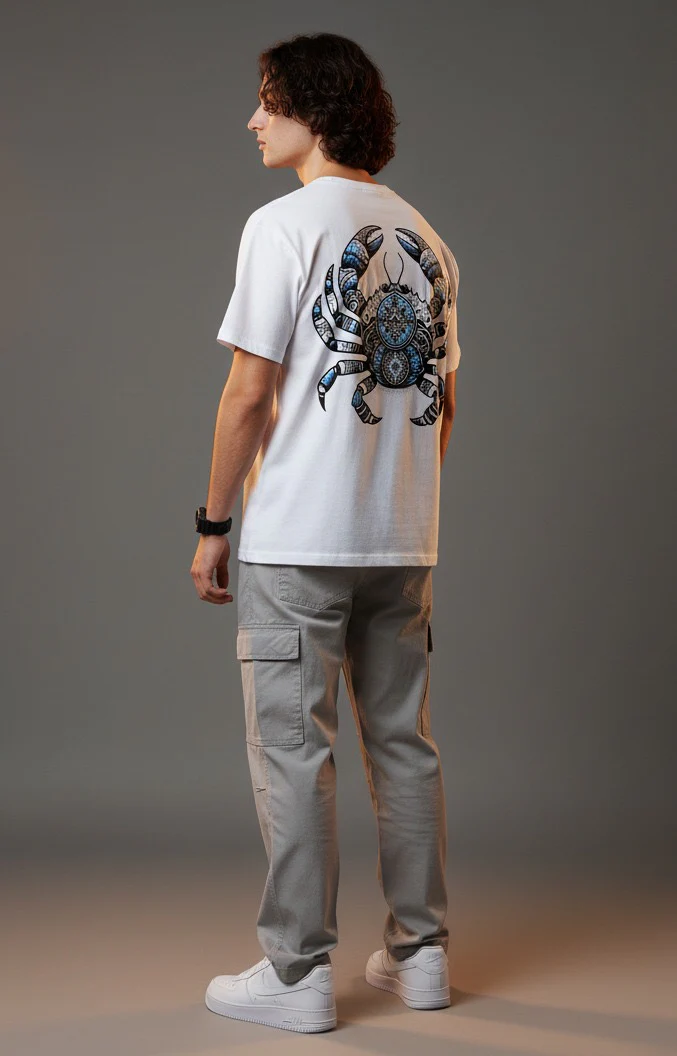 Men White Graphic Cotton Oversized T-Shirt - Image 3