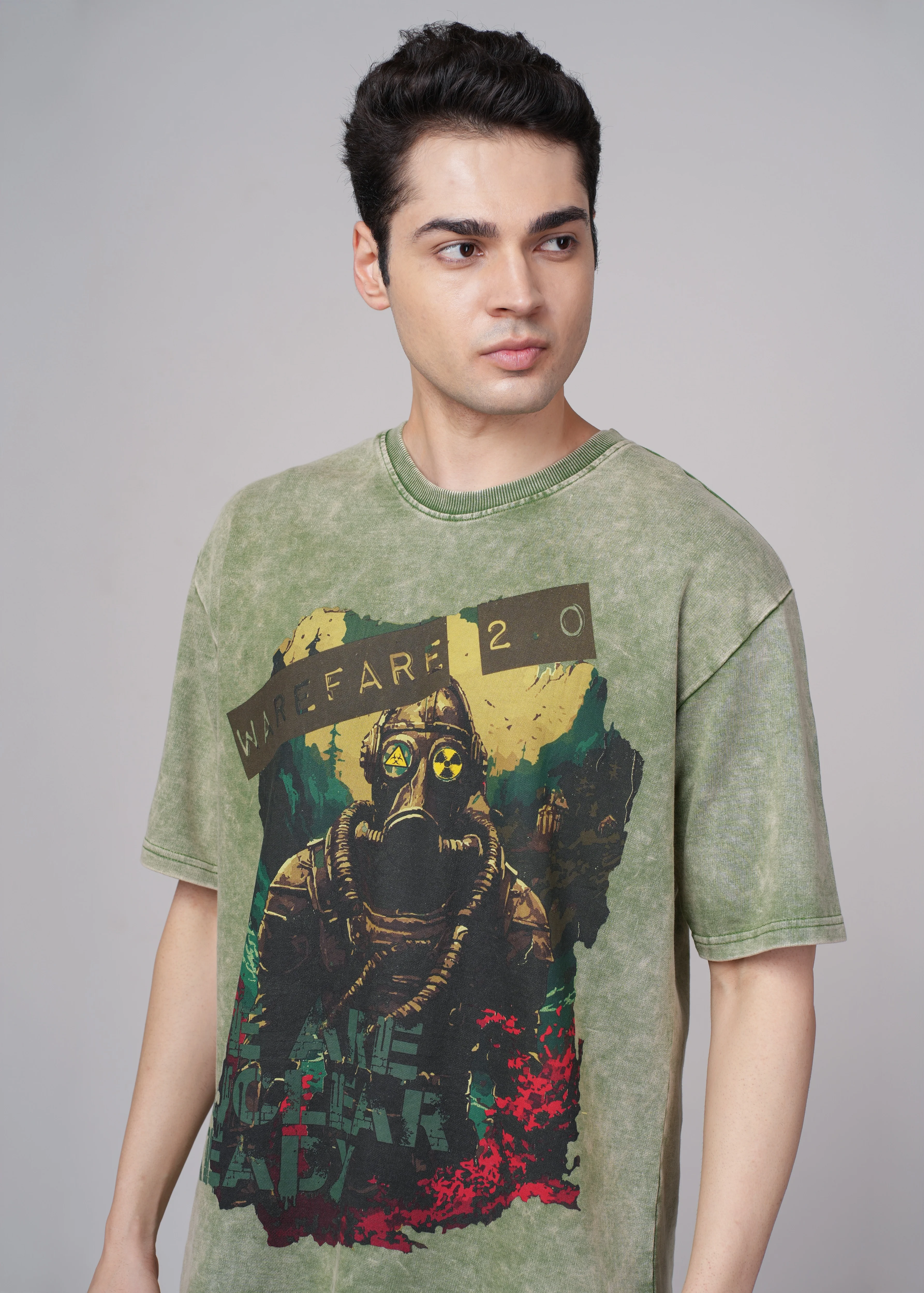 Men Olive Graphic Cotton Oversized T-Shirt - Image 7