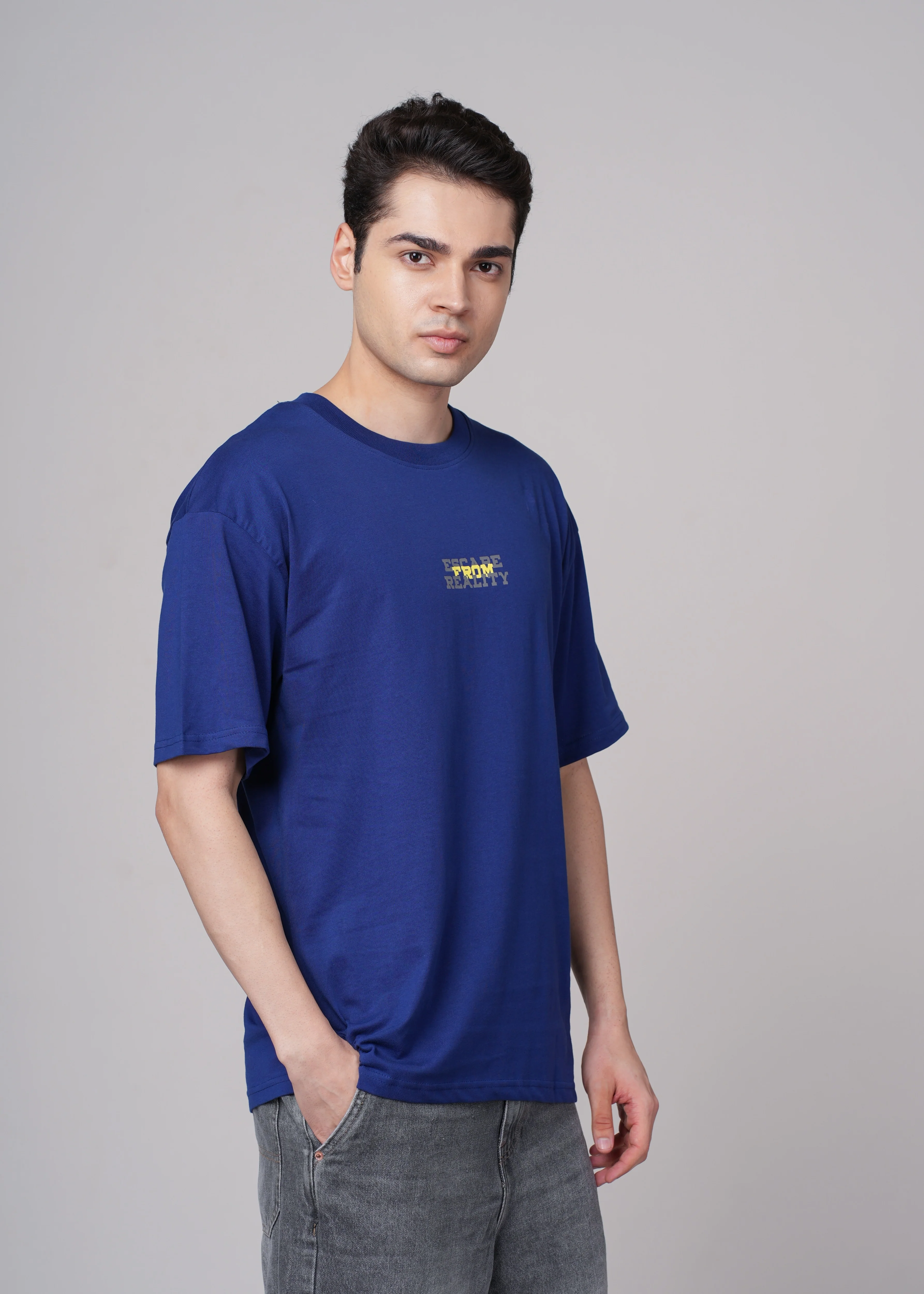 Men Blue Graphic Cotton Oversized T-Shirt - Image 4