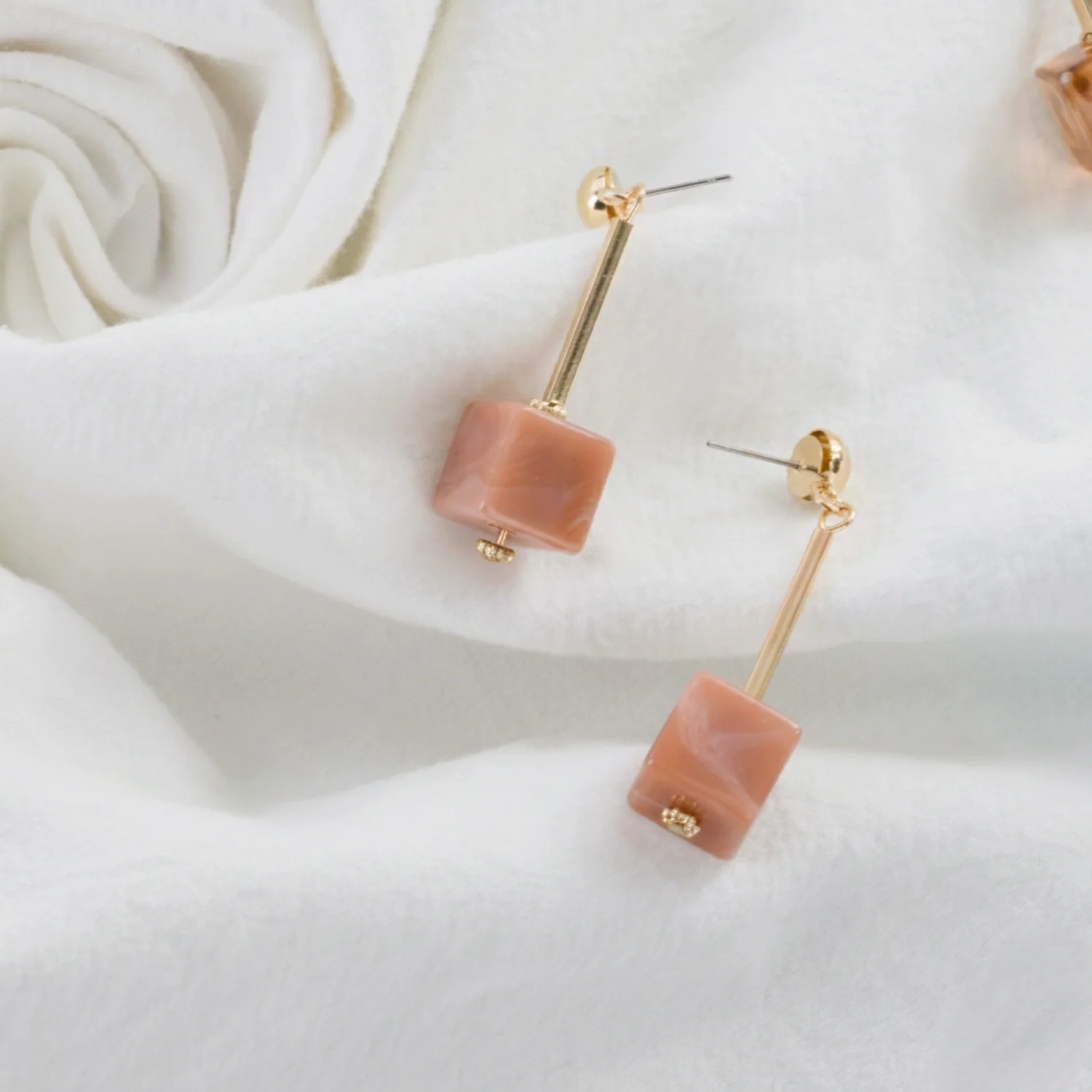 Marbled Peach Cube Drop Earrings