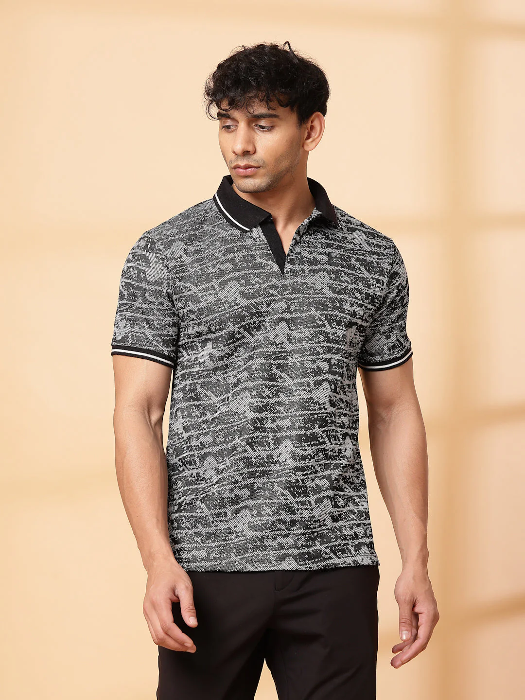 Men Abstract Jacquard Polo T-Shirt