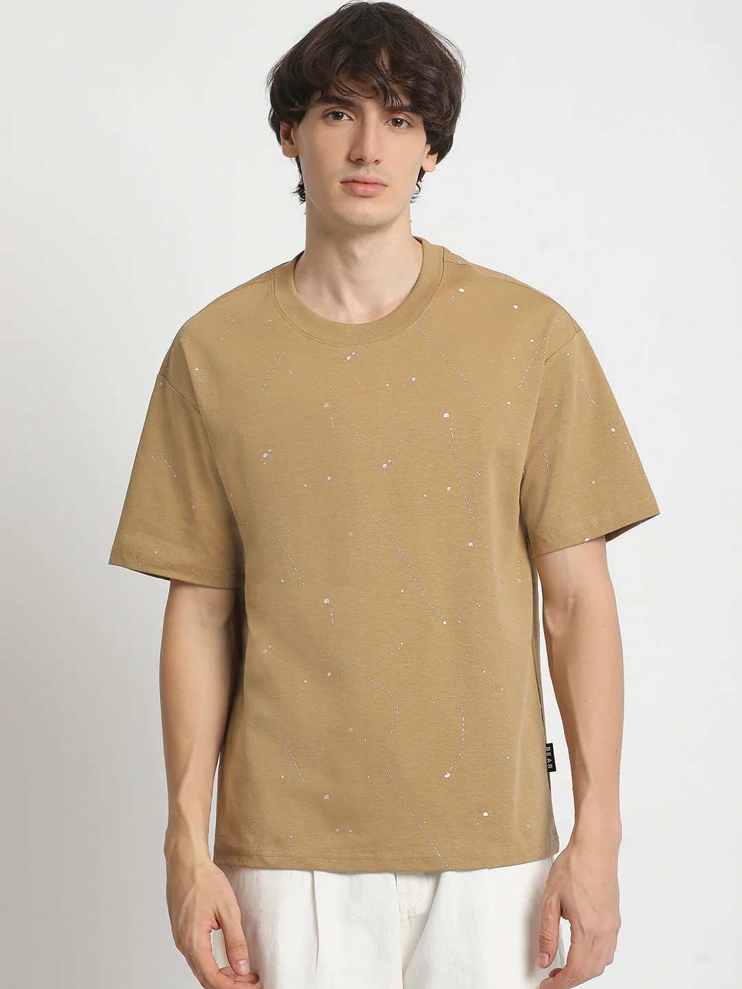 Men Abstract Paint Splatter Crew Neck T-Shirt - Image 2