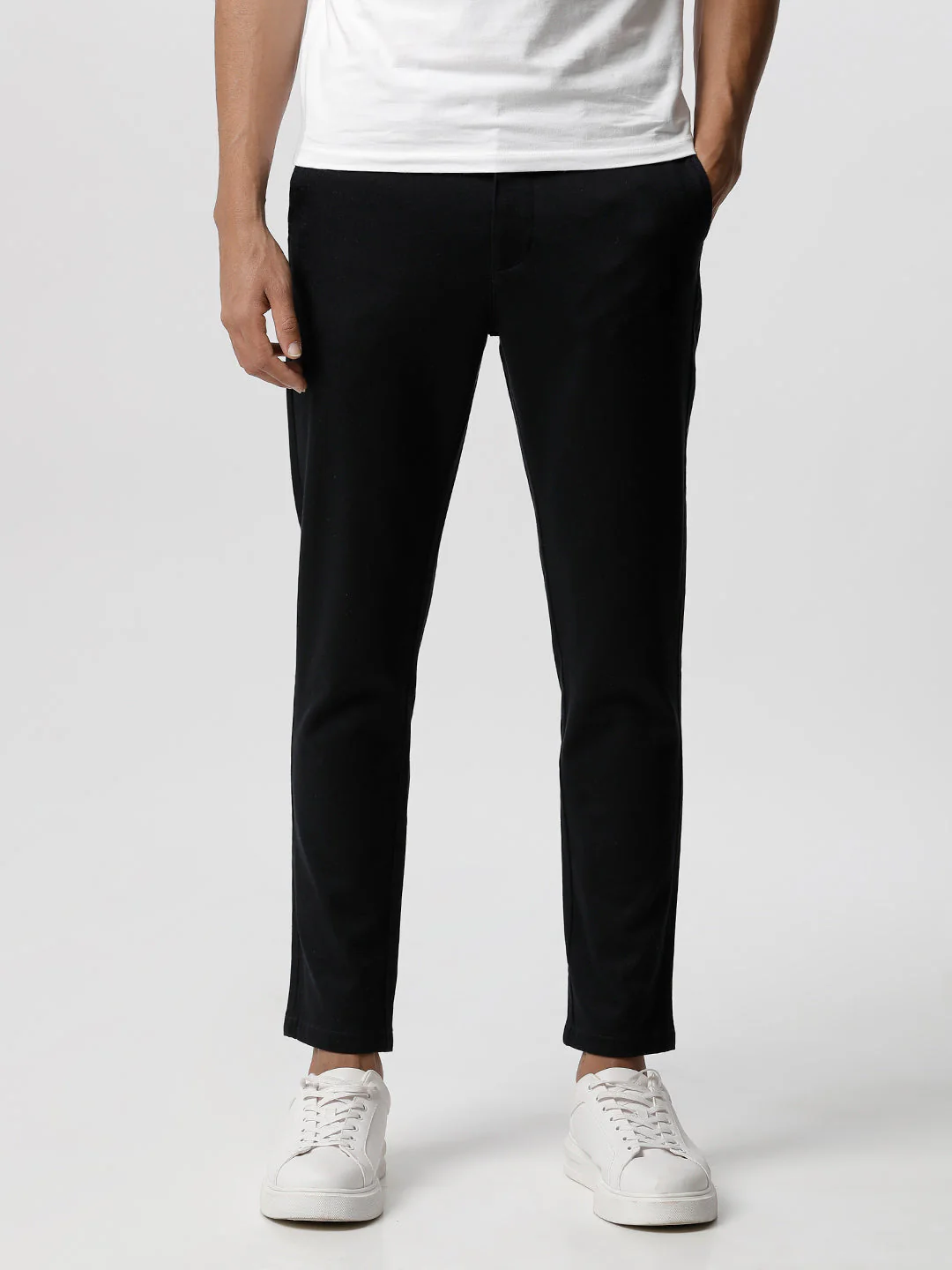 Men Ardor Editon Navy Blue Solid Tapered Fit chinos