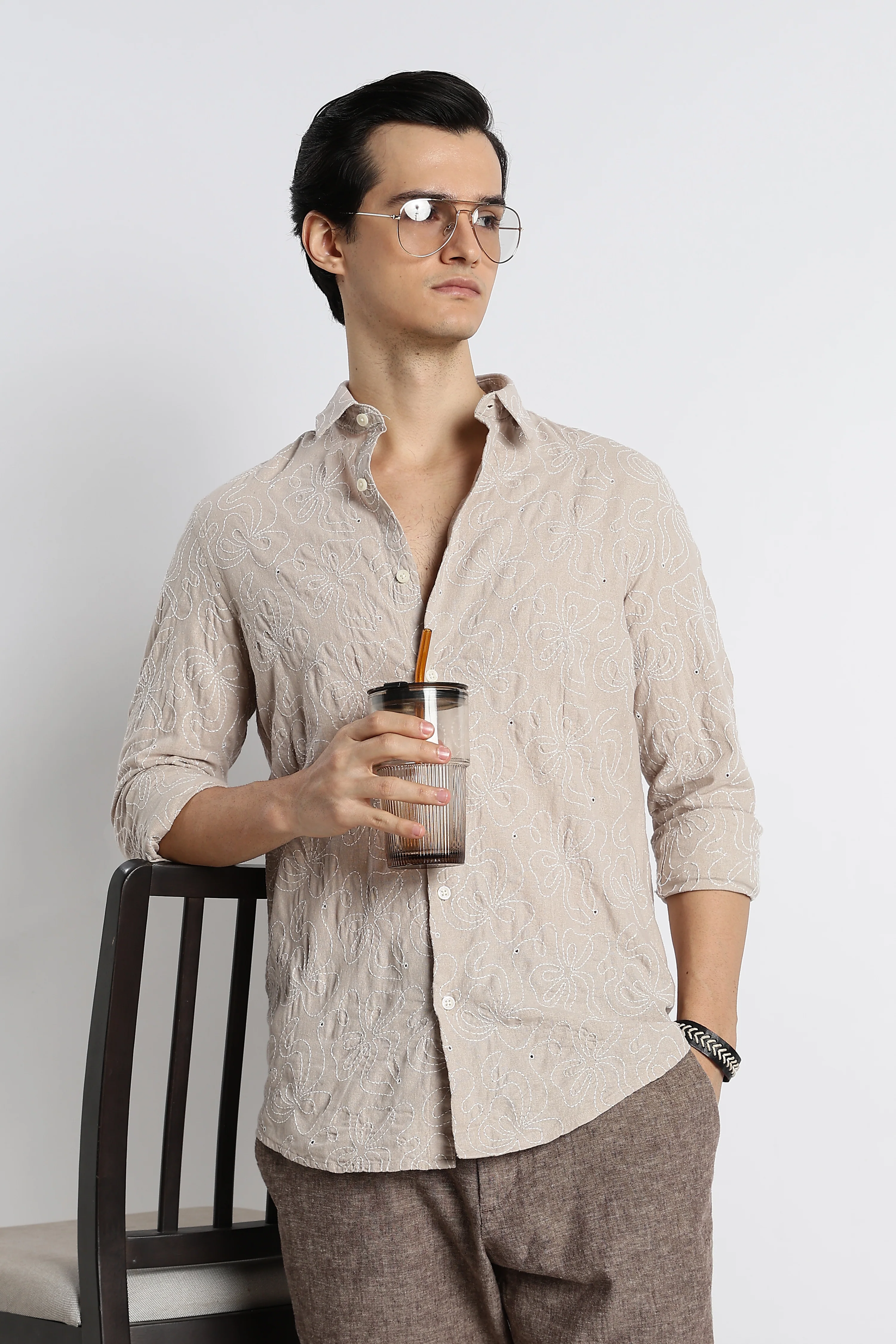 Men Artisanal Embroidered Cotton Shirt