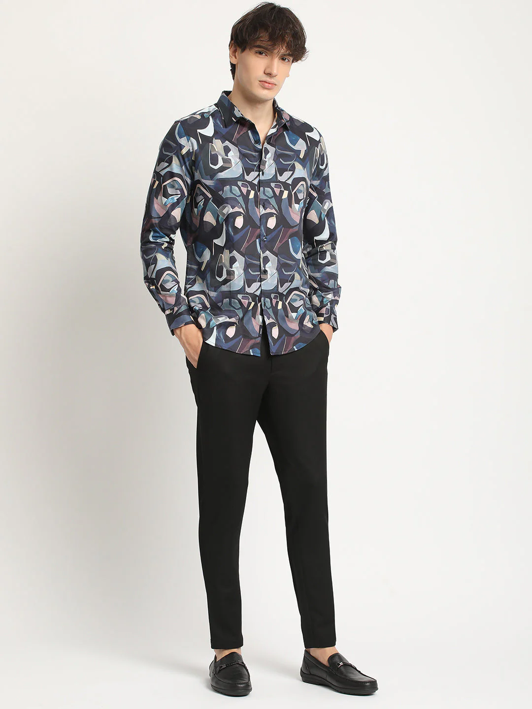 Men Artistic Pattern Long-Sleeve Slim Fit Casual Shirt - Image 5
