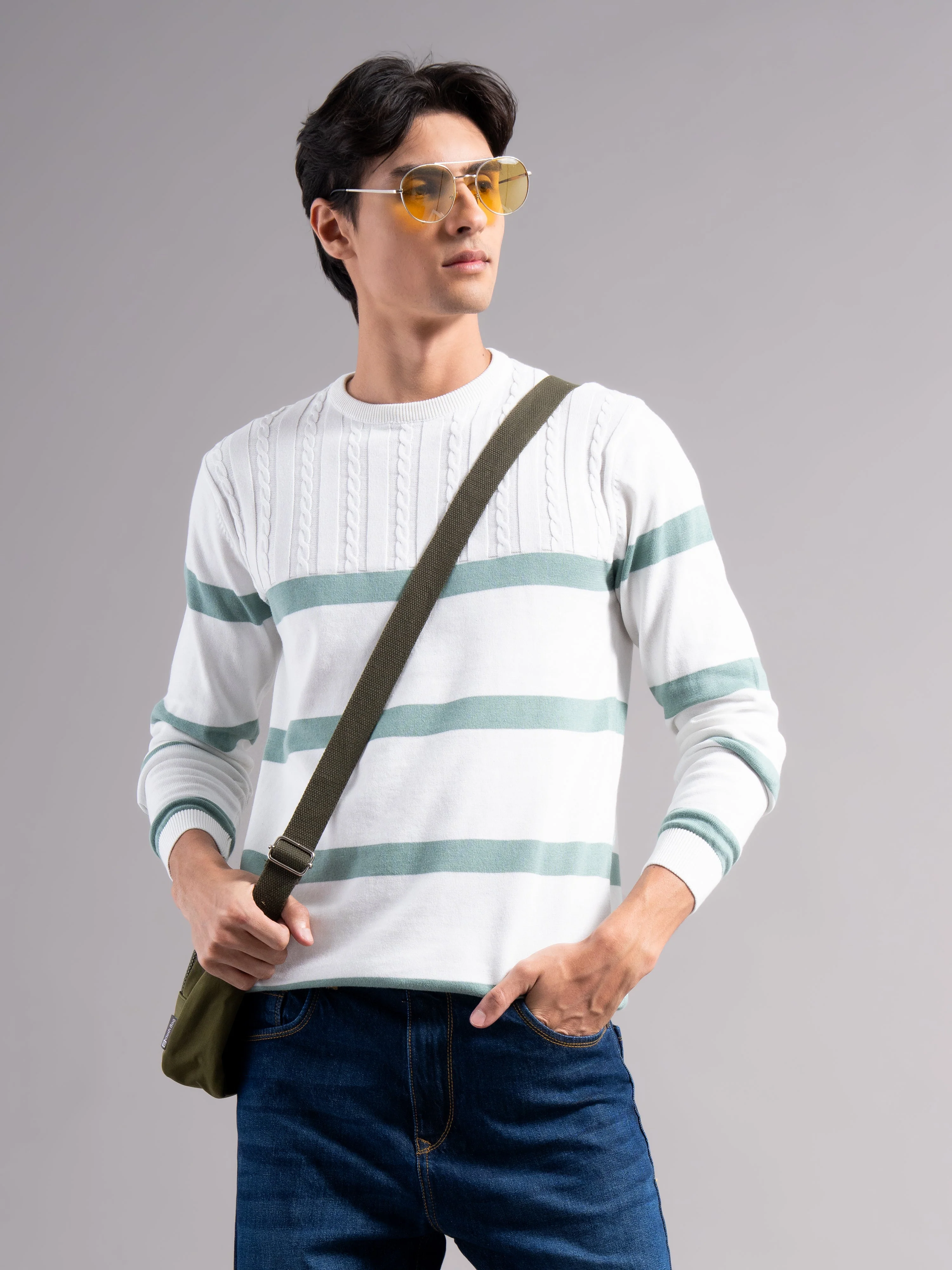 Men Astor Green Knit T-Shirt
