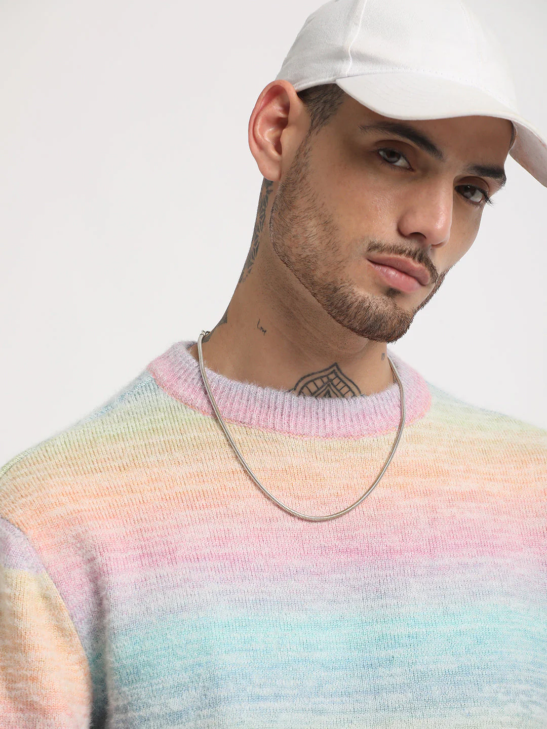 Men Baeb: 's Multi Striped Drop Shoulder Acrylic Pullovers | The Bear House