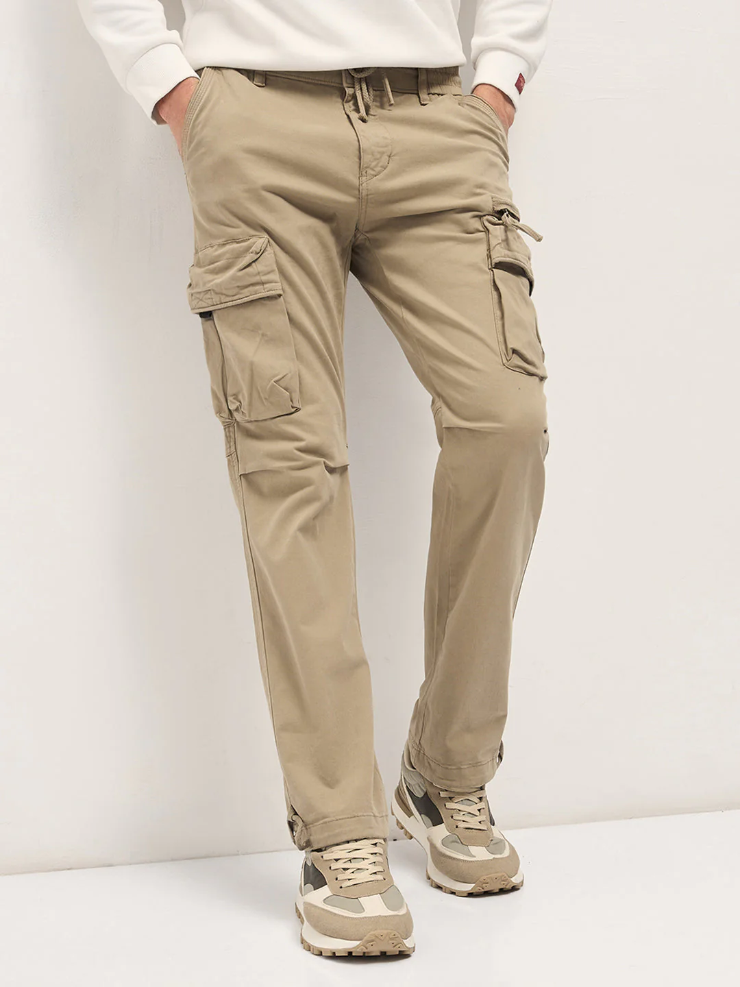 Men Beige Cargo Pants