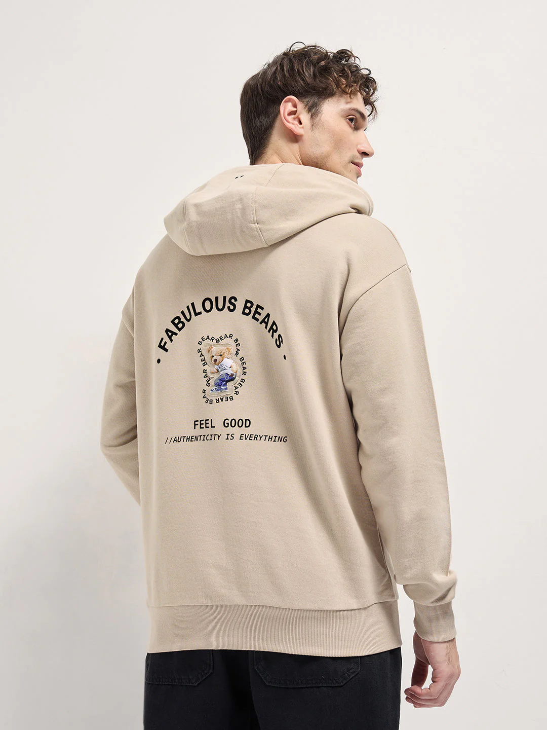 Men Beige Relaxed Fit Hoodie