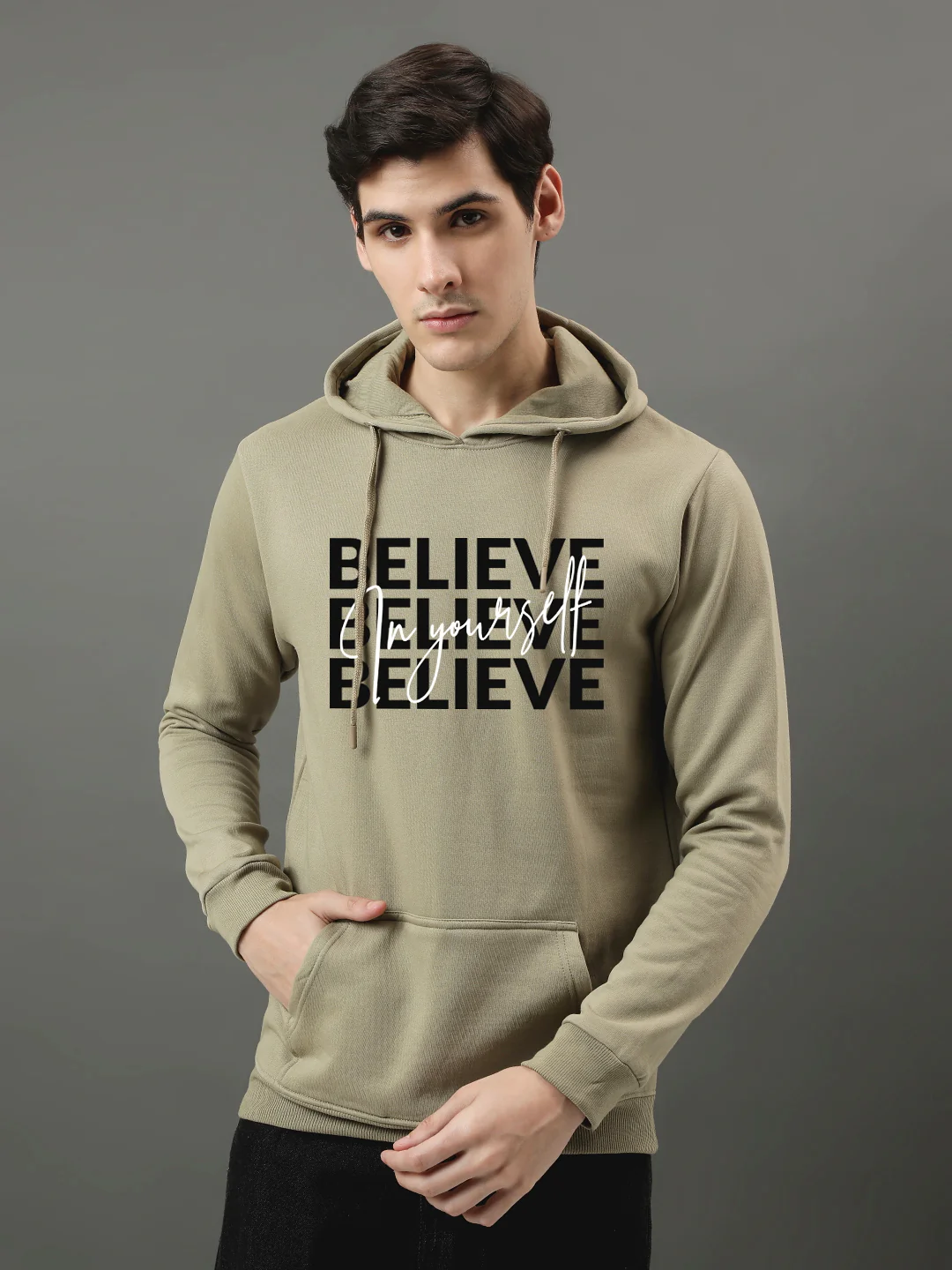 Men Beige Printed Hoodie