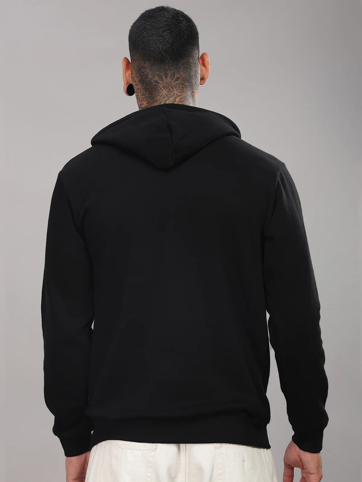 Men Black Cotton Fleece Printed Hoodie - Image 2