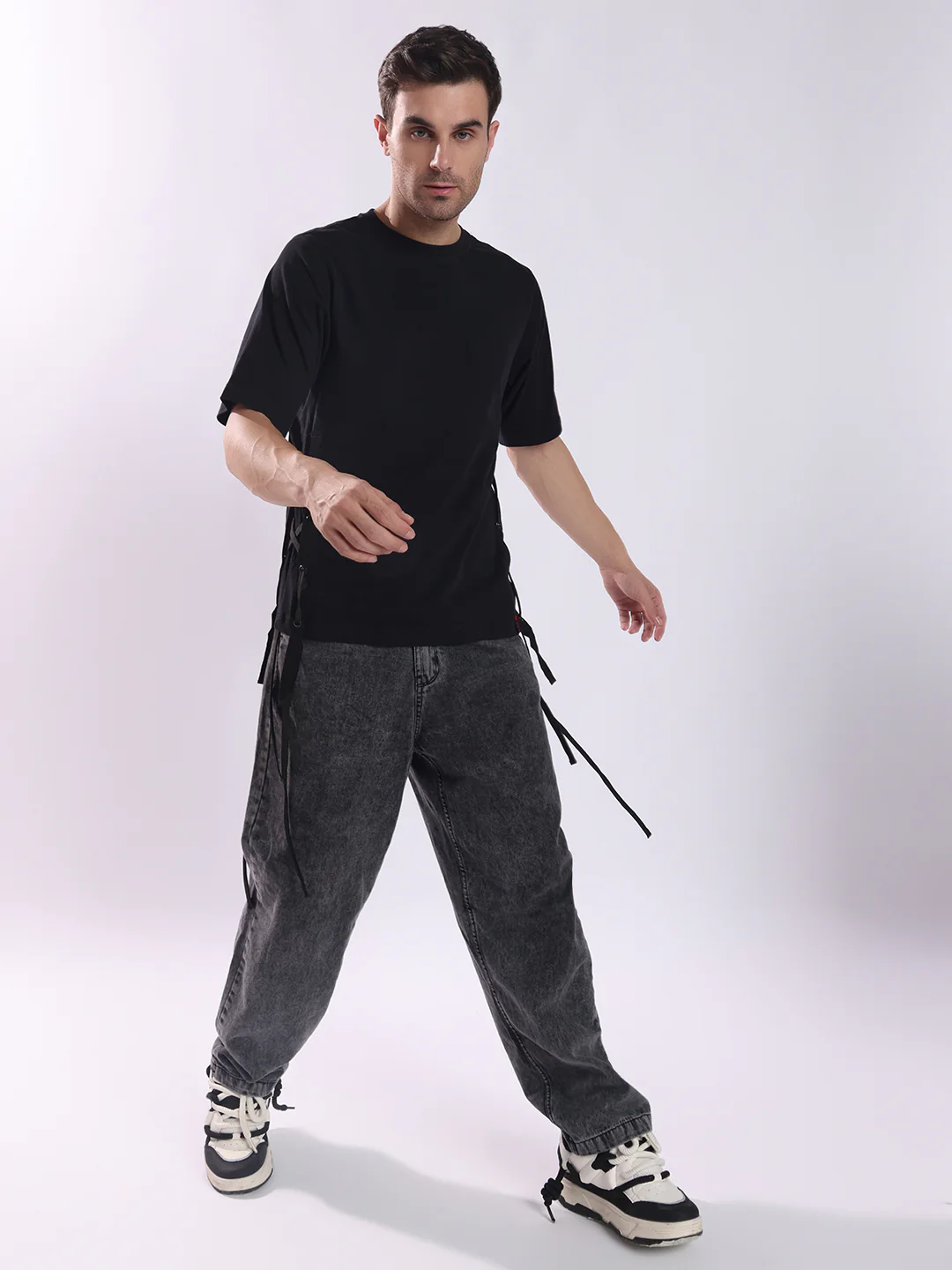 Men Black Cotton Oversized T-Shirt - Image 2