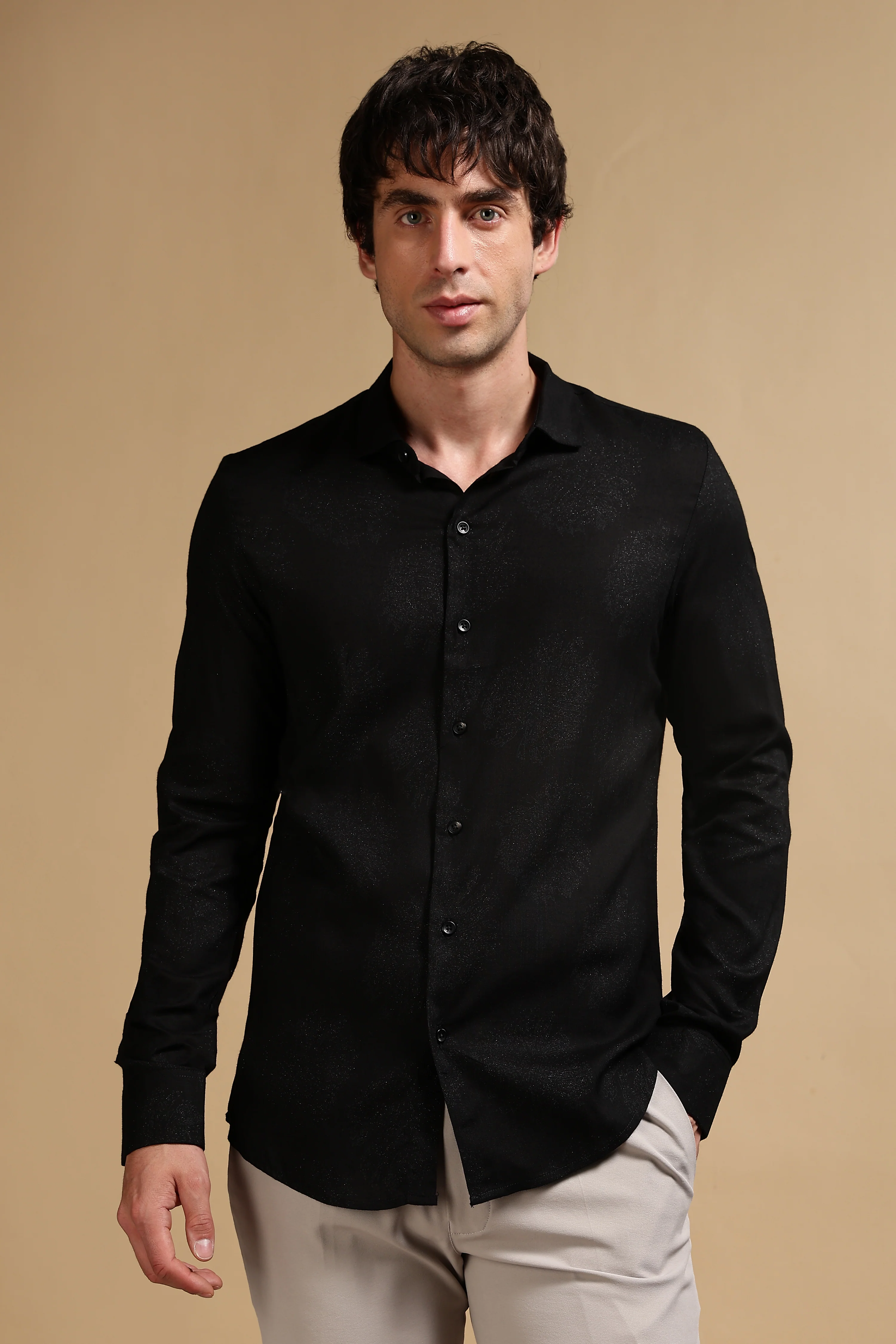Men Black Glitter print festive wear