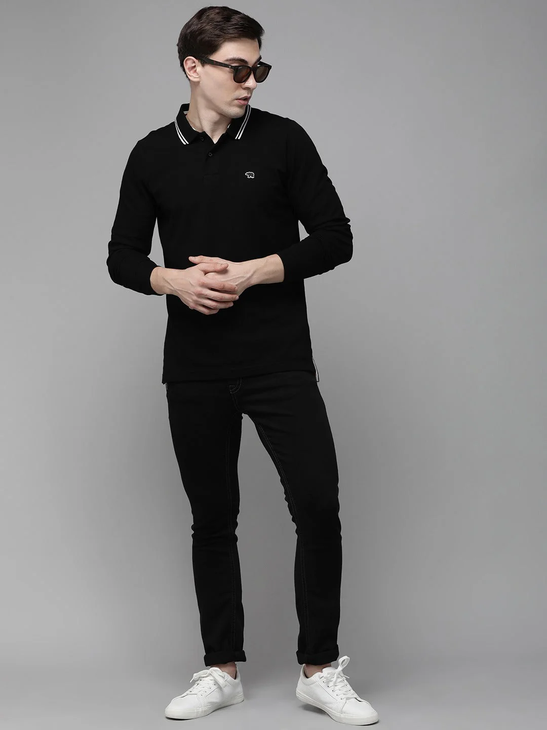 Men Black Long Sleeves Polo - Image 4