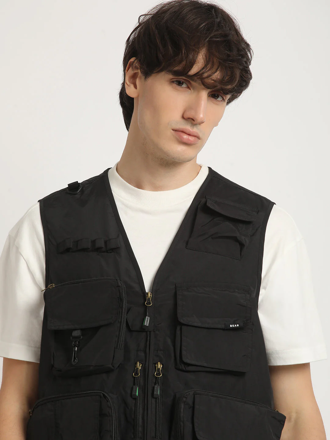 Men Black Multi-Pocket Utility Jacket