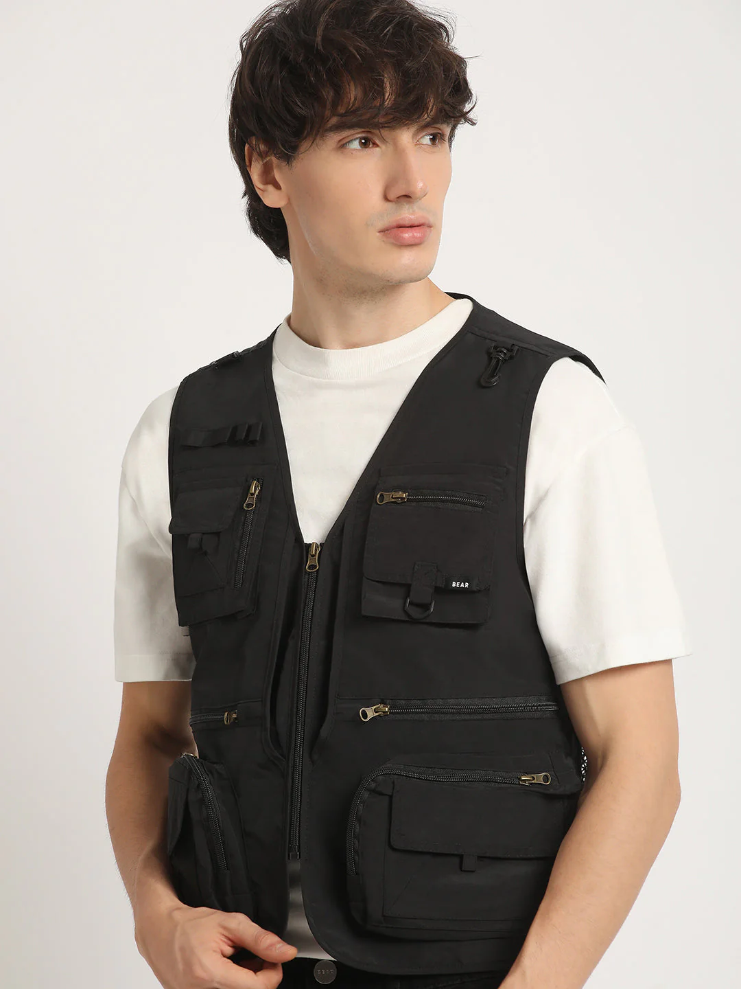 Men Black Multi-Pocket Utility Jacket