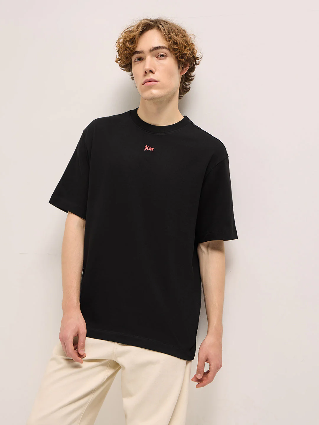 Men Black Oversize artistic graphic Print Crew Neck T-shirt