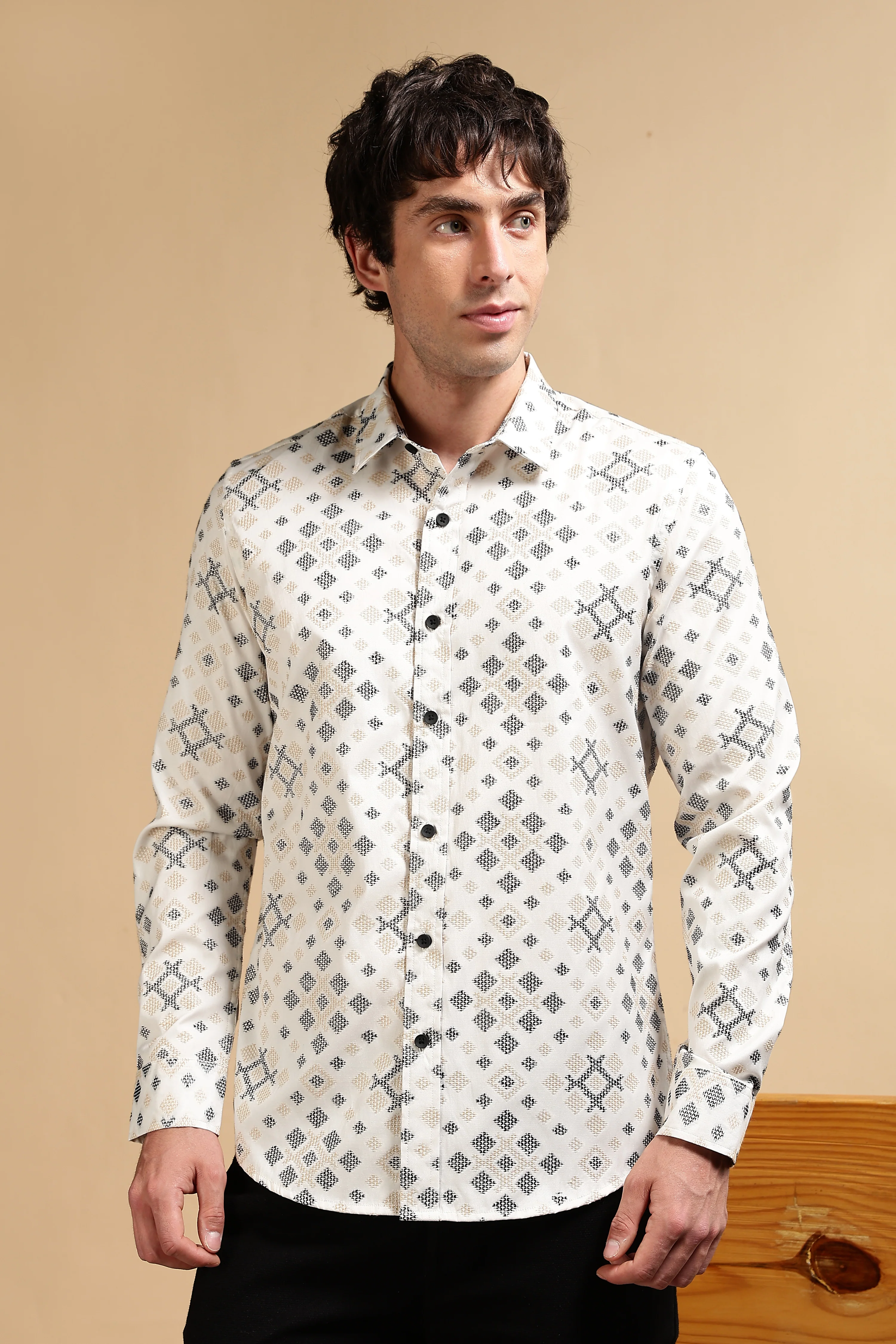 Men Black Poly Cotton Slim Fit Shirt