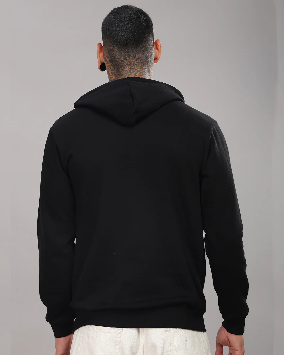 Men Black Cotton Fleece Hoodie - Image 4