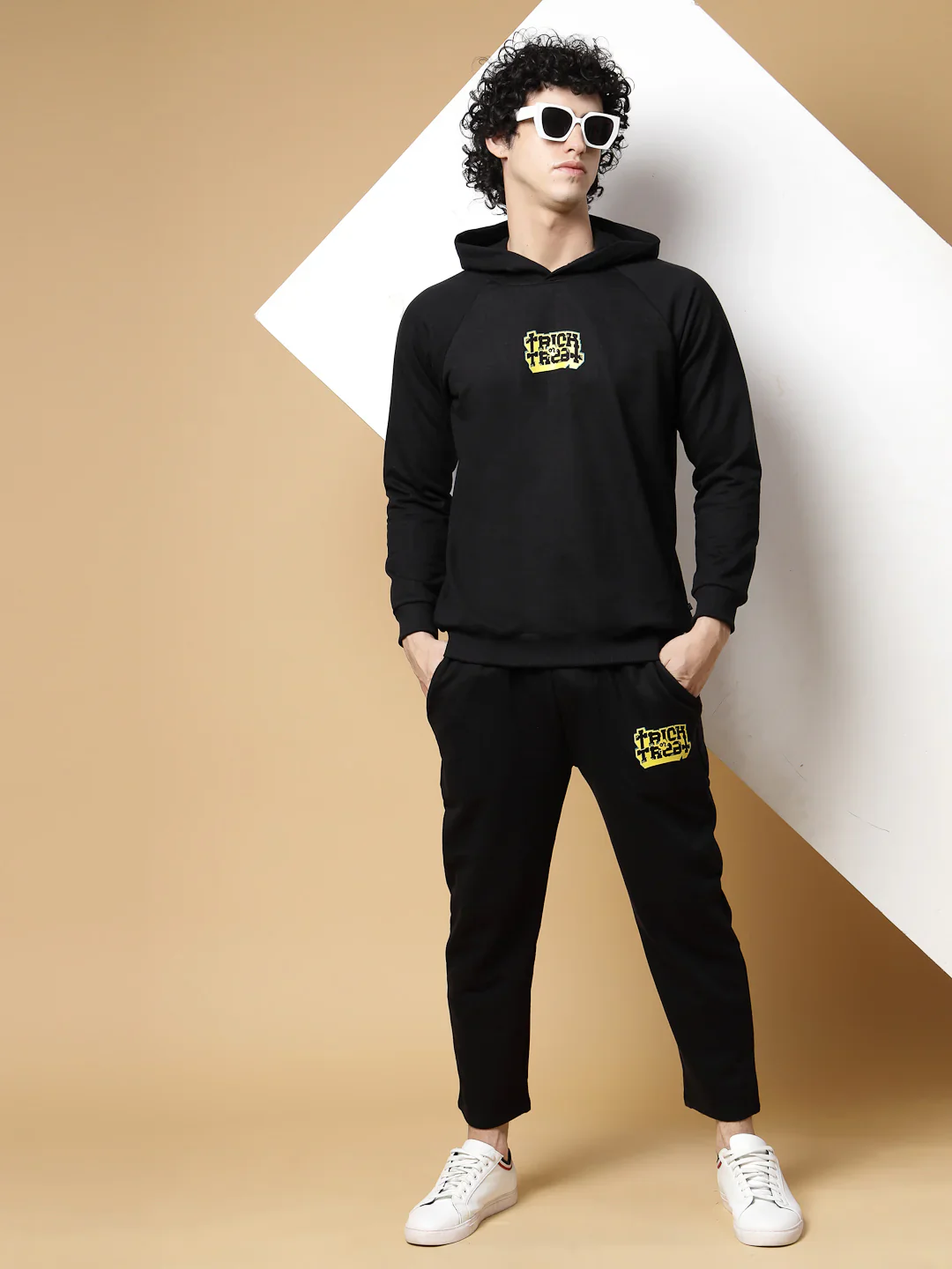 Men Black Printed Tracksuit